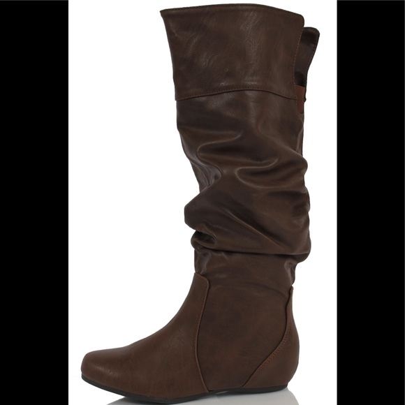 Shoes - Brown slouchy hidden wedge knee high boot
